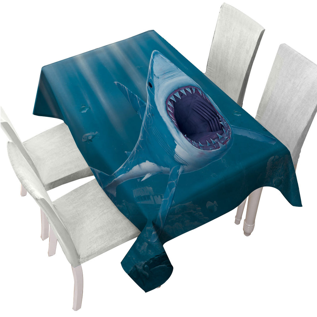 Custom table Covers with Cool Scary Marine life Art Shark Bite