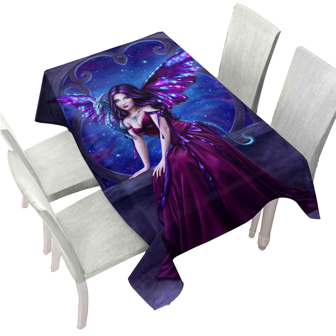 Custom table Covers with Fantasy Art Andromeda the Purple Dragon Fairy