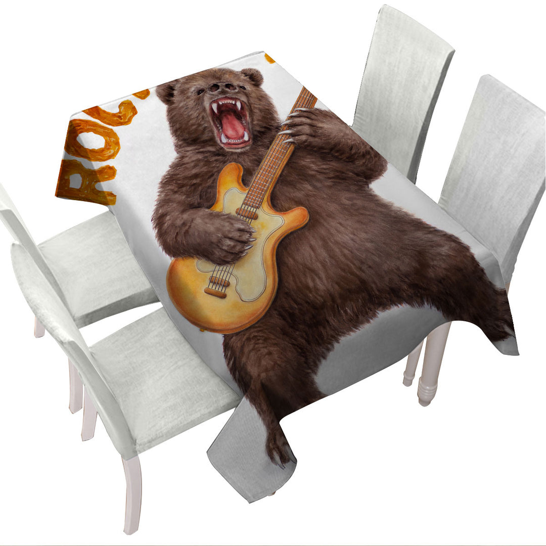 Custom table Covers with Funny Cool Animal Art Rock on Guitar Bear