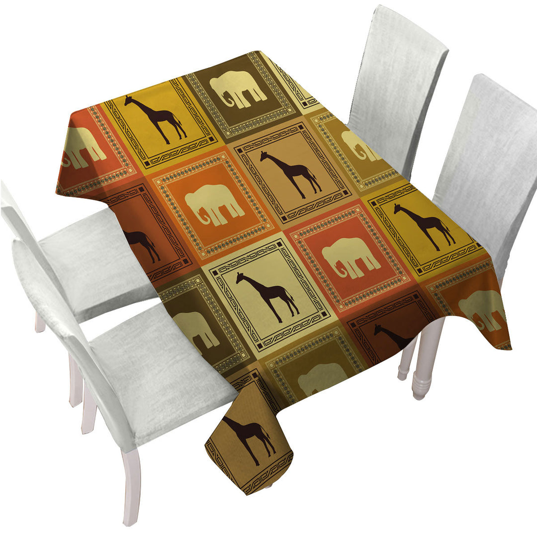 Custom table cloth with African Elements Elephants and Giraffes