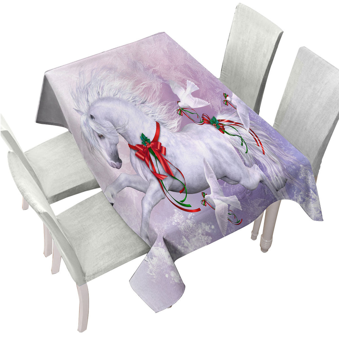 Custom table cloth with Christmas Spirit Horse and Doves the Snow Dance