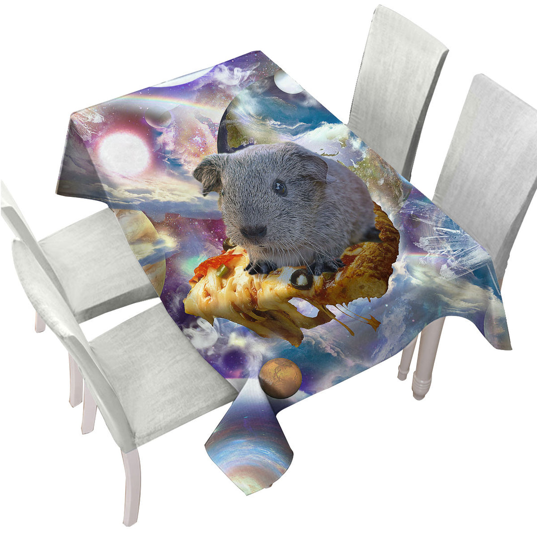 Custom table cloth with Cool Crazy Space Cute Guinea Pig on a Pizza