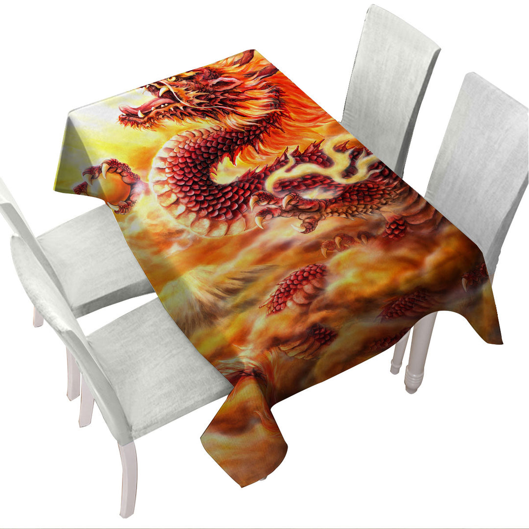 Custom table cloth with Cool Fantasy Art Red Clouds Dragon