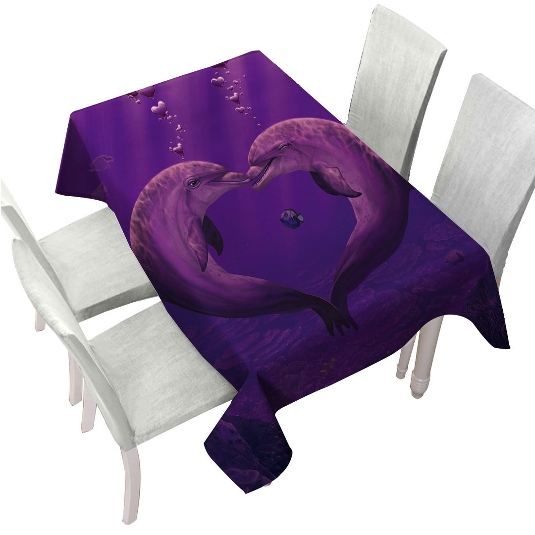 Custom table cloth with Cute Marine Life Art Heart Shape Dolphins