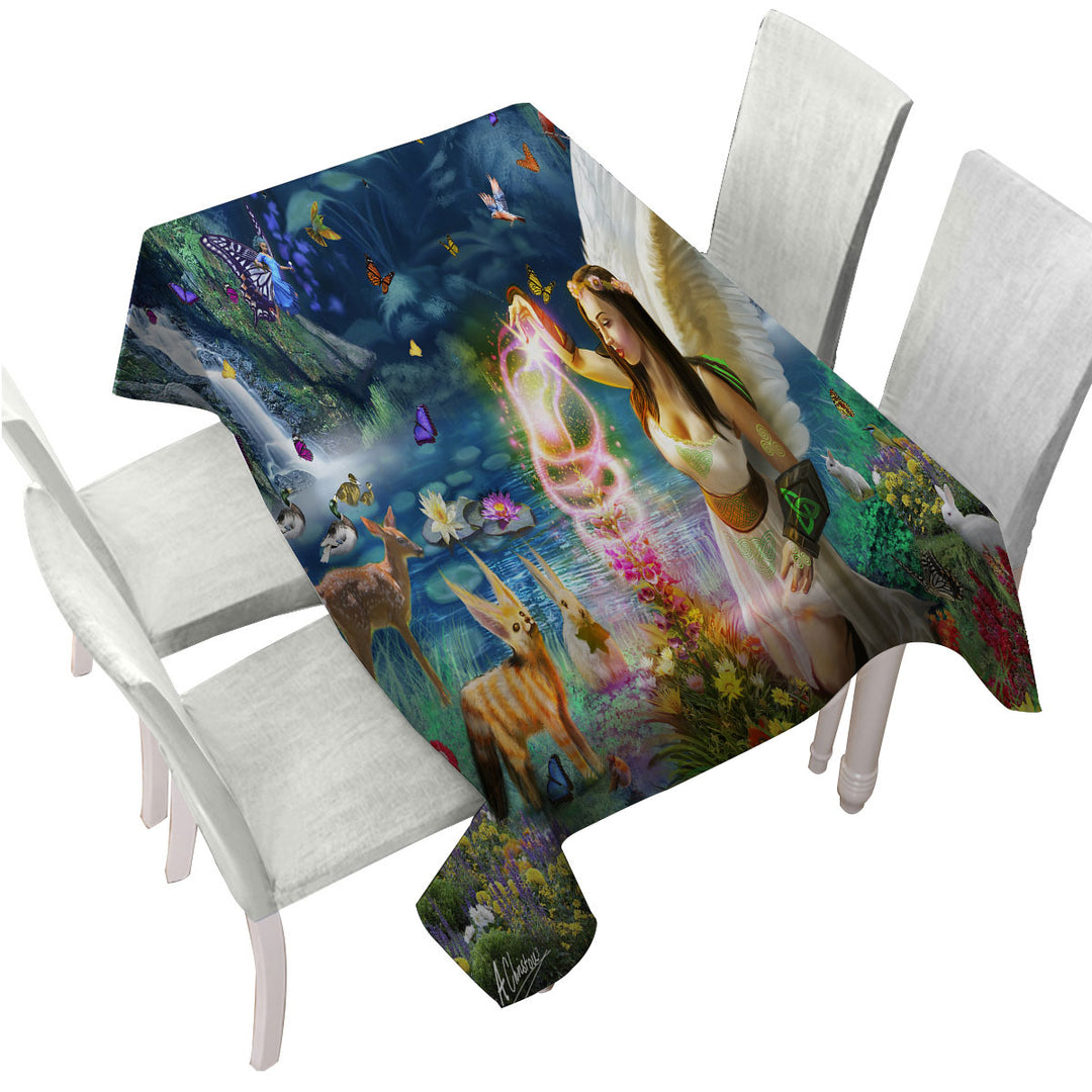 Custom table cloth with Fairy Tale Forest with a Beautiful Fairy Goddess