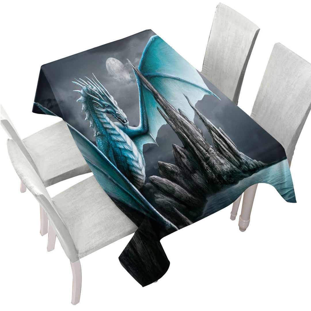 Custom table cloth with Fantasy Art Cameron Ice Blue Dragon