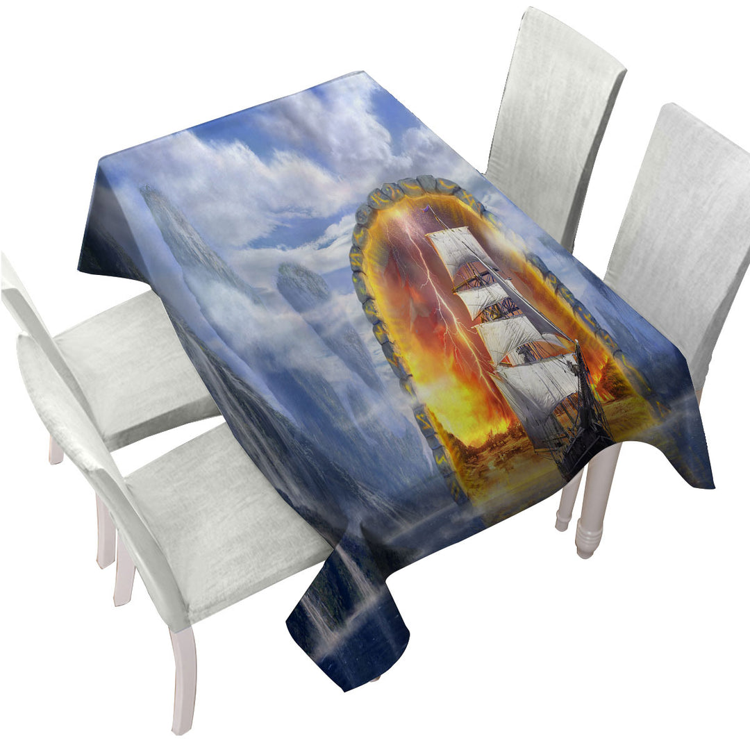 Custom table cloth with Fiction Art Ship Fjord Portal