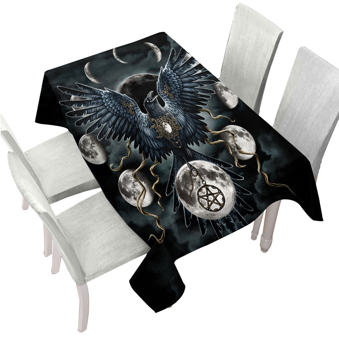 Custom table cloth with Gothic Art Sinister Wings Moon Night Crow