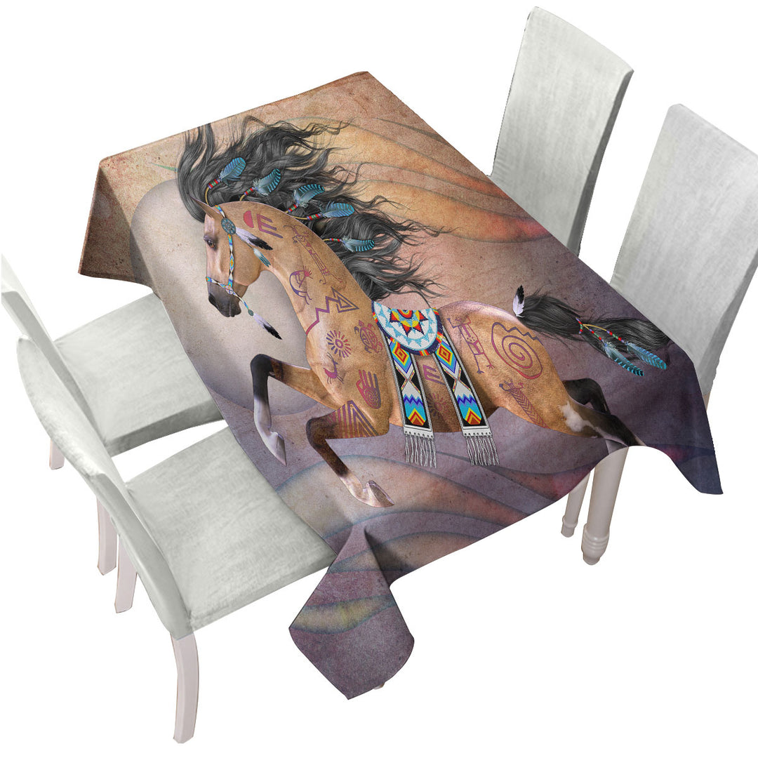 Custom table cloth with Native American Horse with Native Art