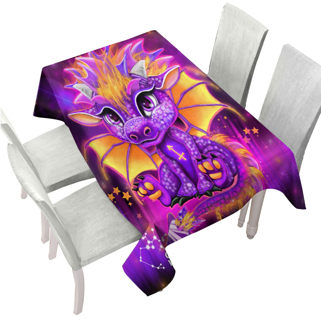 Custom table cloth with Purple Sagittarius Lil Dragon