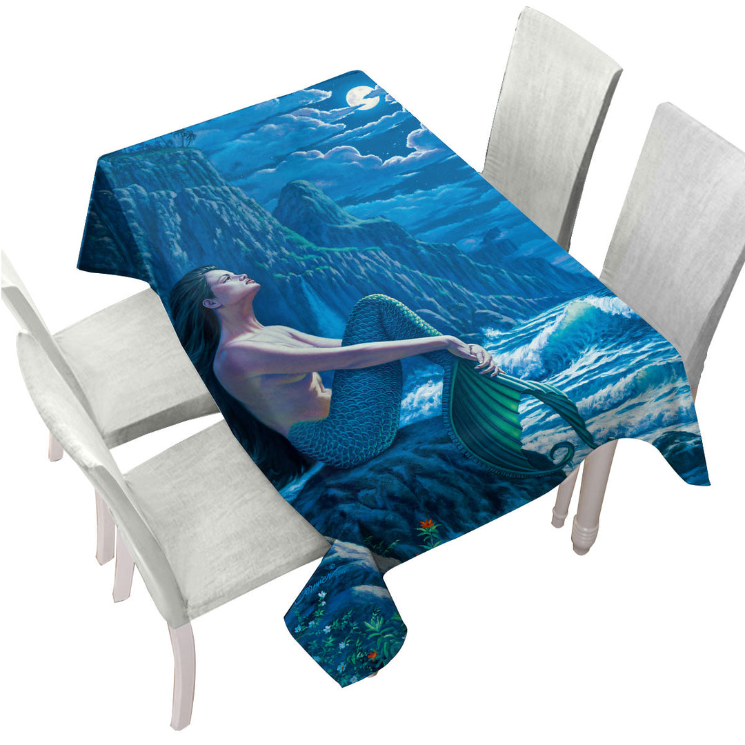 Custom table cloth with Serenity Coastal Cliffs Mermaid