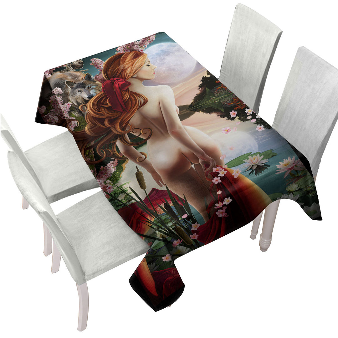 Custom table cloth with Sexy Art Water Lilies Lake and the Stunning Woman