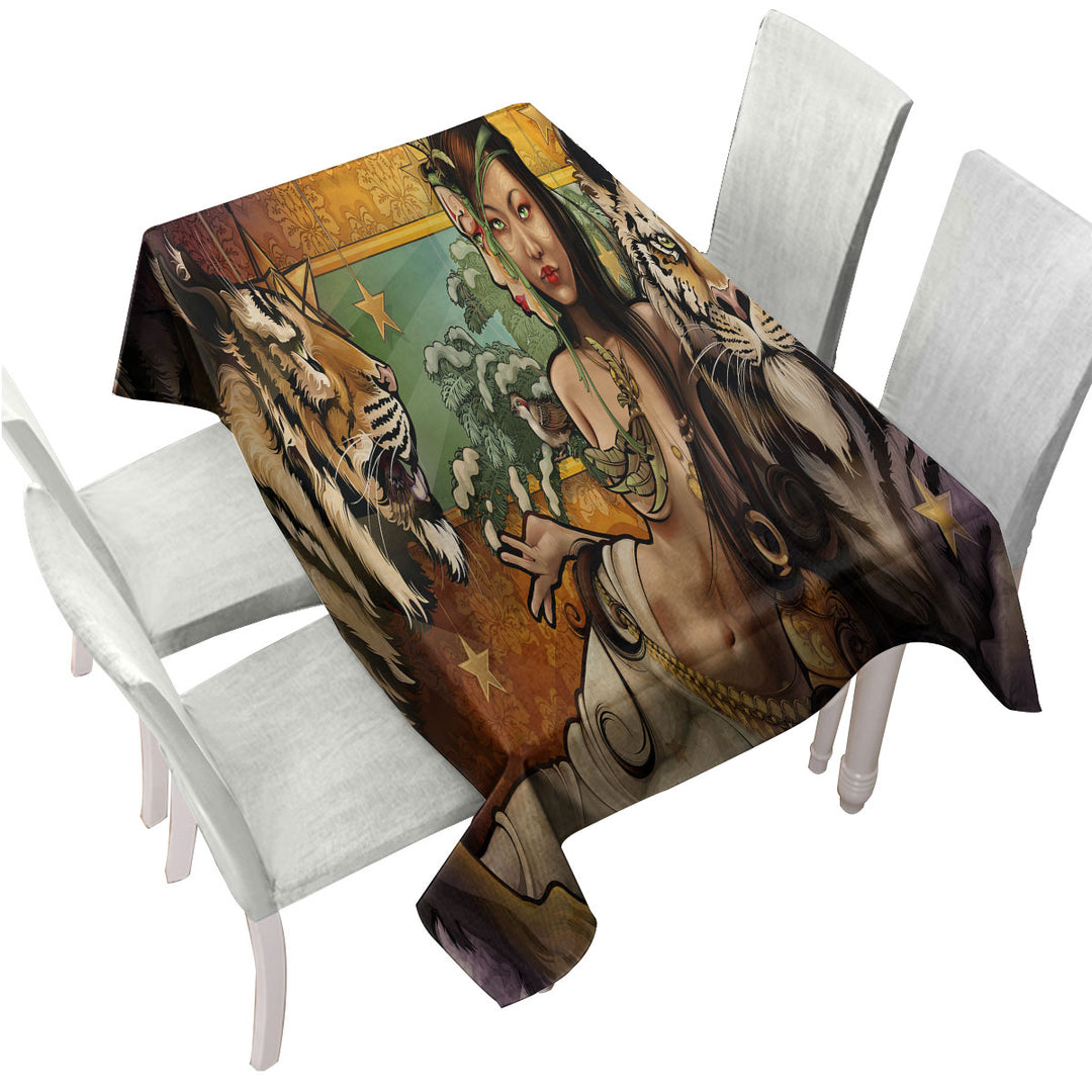 Custom table cloth with Sexy Princess Woman and her Tigers