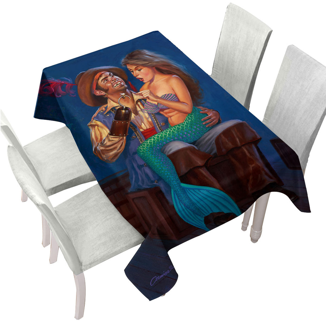 Custom table cloth with The Proposal Funny Cool Pirate and Mermaid