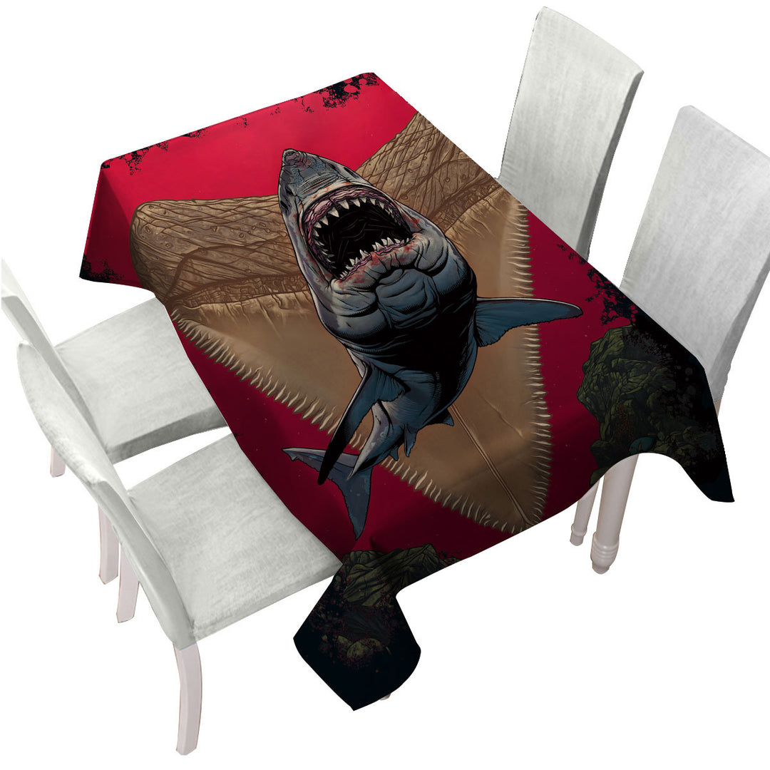 Custom tablecloths with Cool Scary Marine life Art Frightening Shark