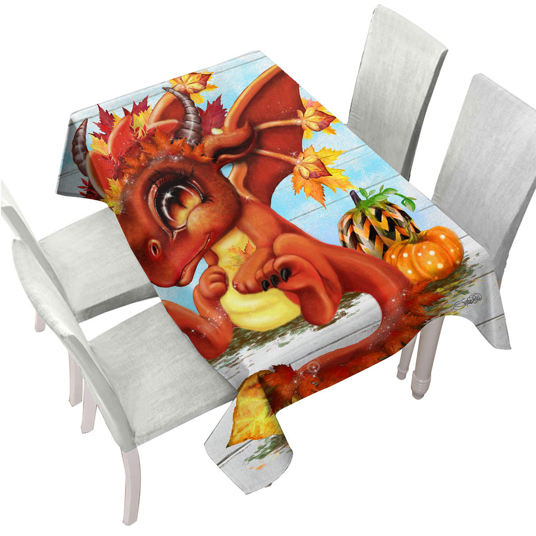 Custom tablecloths with Cute Fantasy Art Autumn Lil Dragon