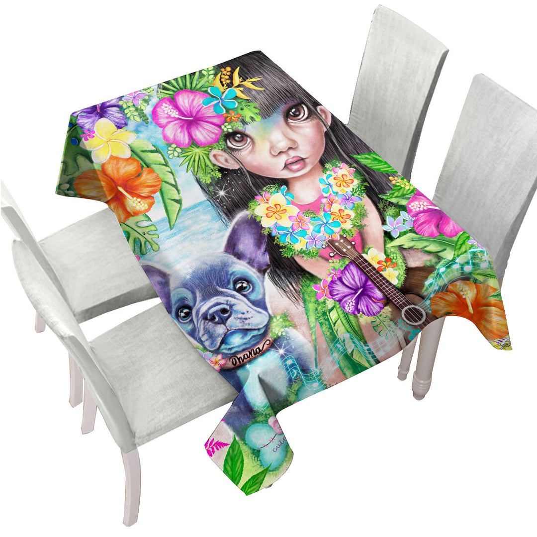 Custom tablecloths with Kids Art Hawaiian Girl and her Dog