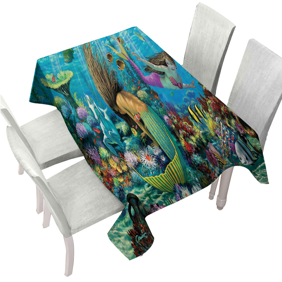 Custom tablecloths with Magical Underwater Corals in the Mermaids World