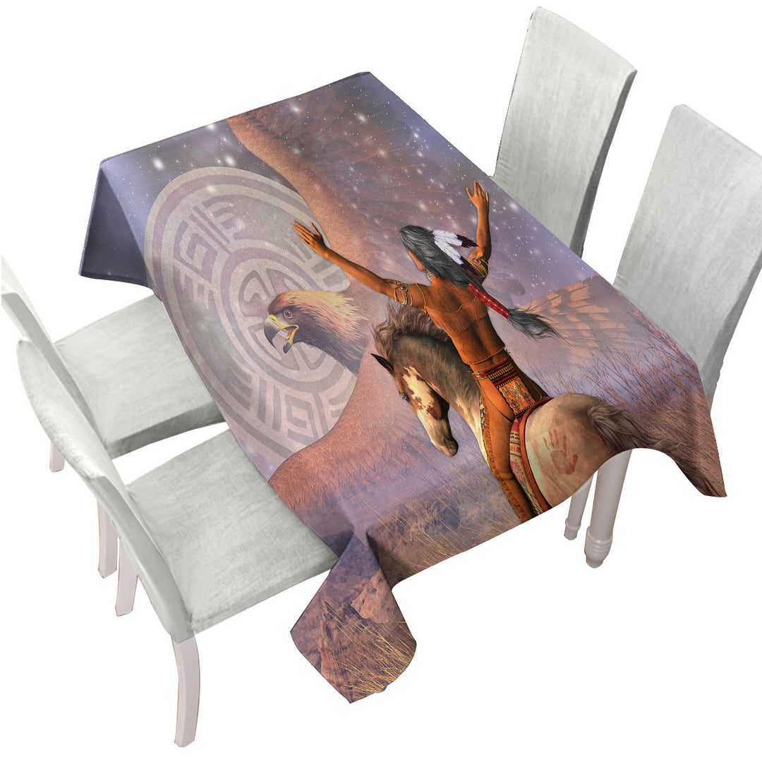 Custom tablecloths with Native American Brave the Eagle Warrior