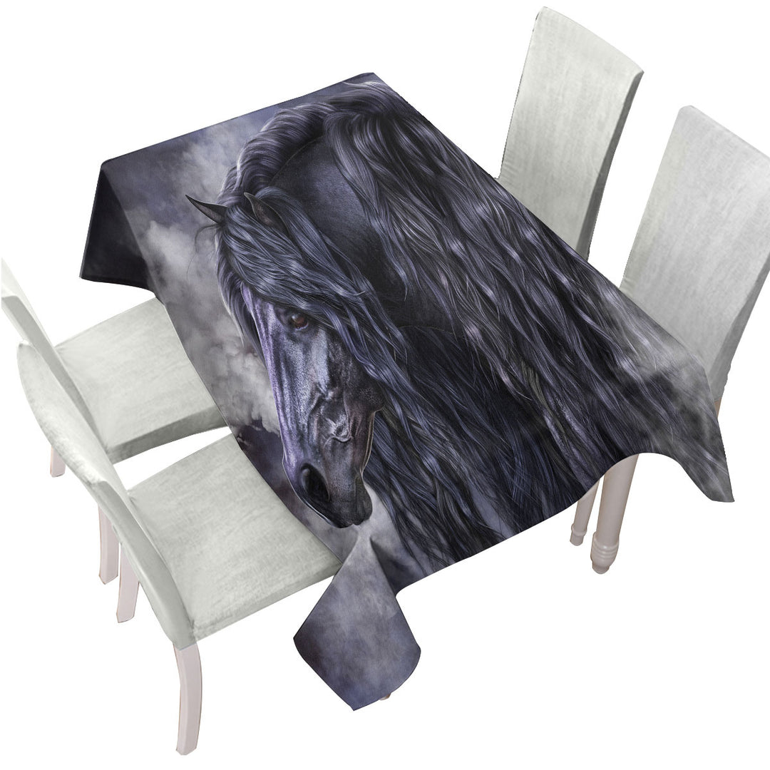 Custom tablecloths with Smoke and Ebony Black Horse