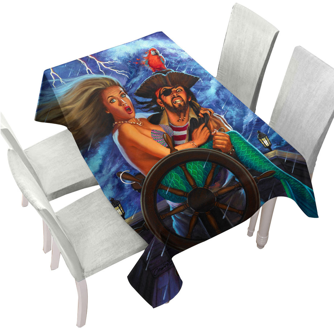 Custom tablecloths with Stormy Ocean Pirate and Mermaid Fun Honeymoon