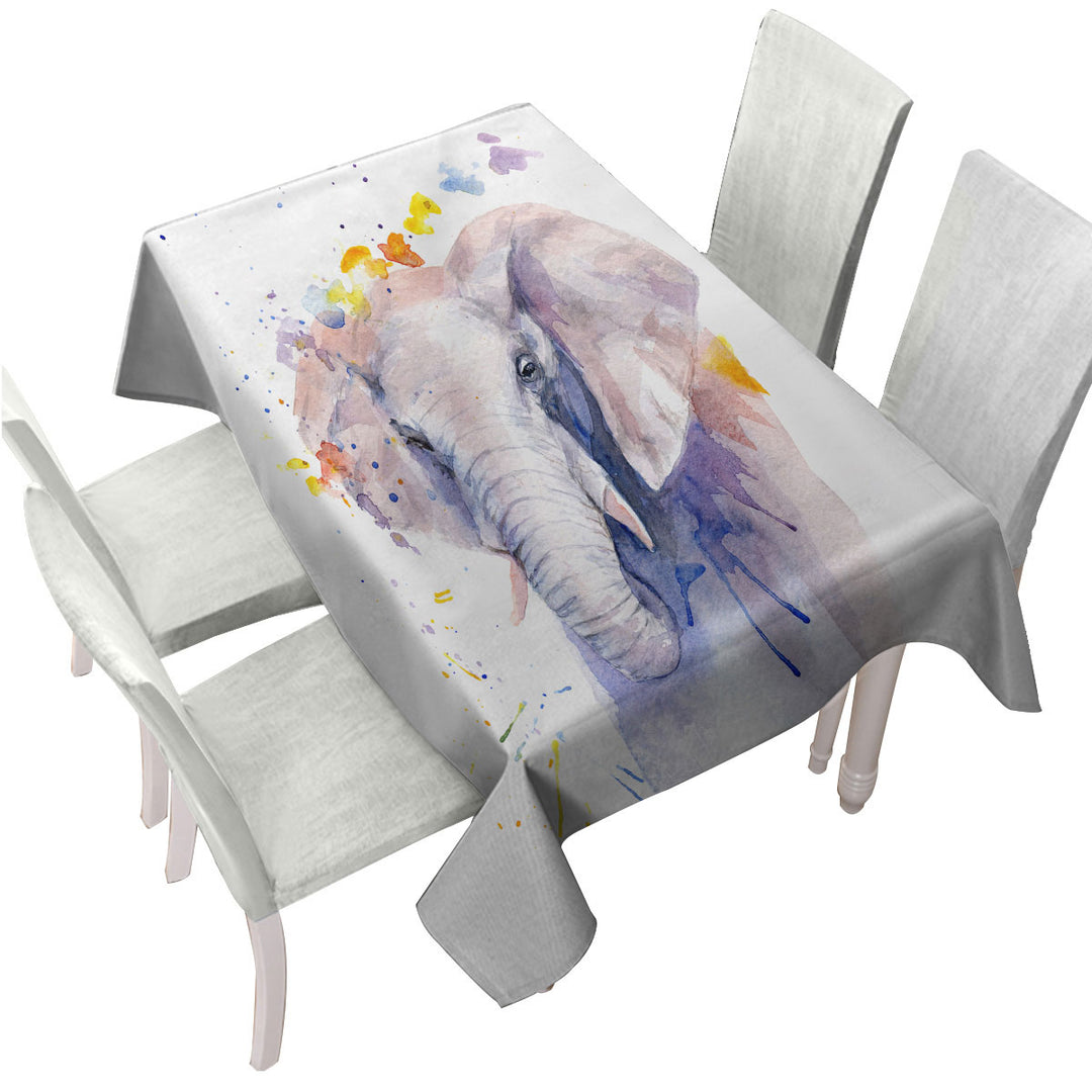 Custom tablecloths with Watercolor Painting Purplish Elephant