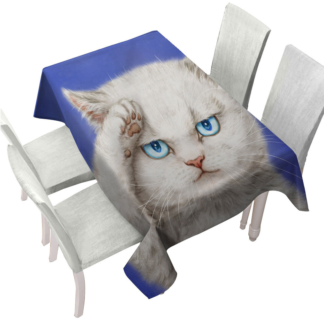 Custom tablecloths with Yes Sir_ Funny Cats Drawings Obedient Kitten