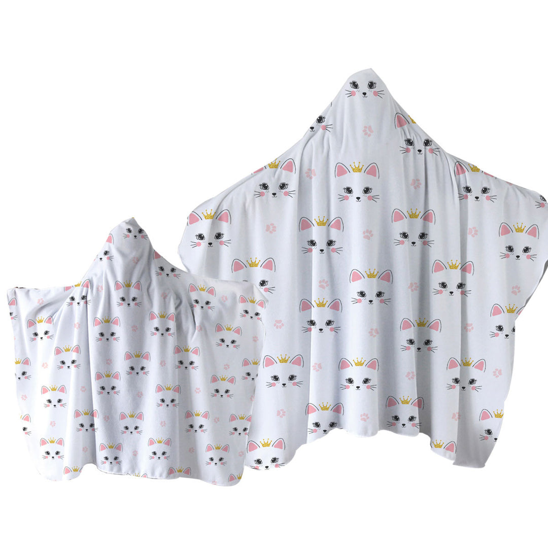 Cute Adorable Cat Princess and Paw Pattern Hooded Beach Towel