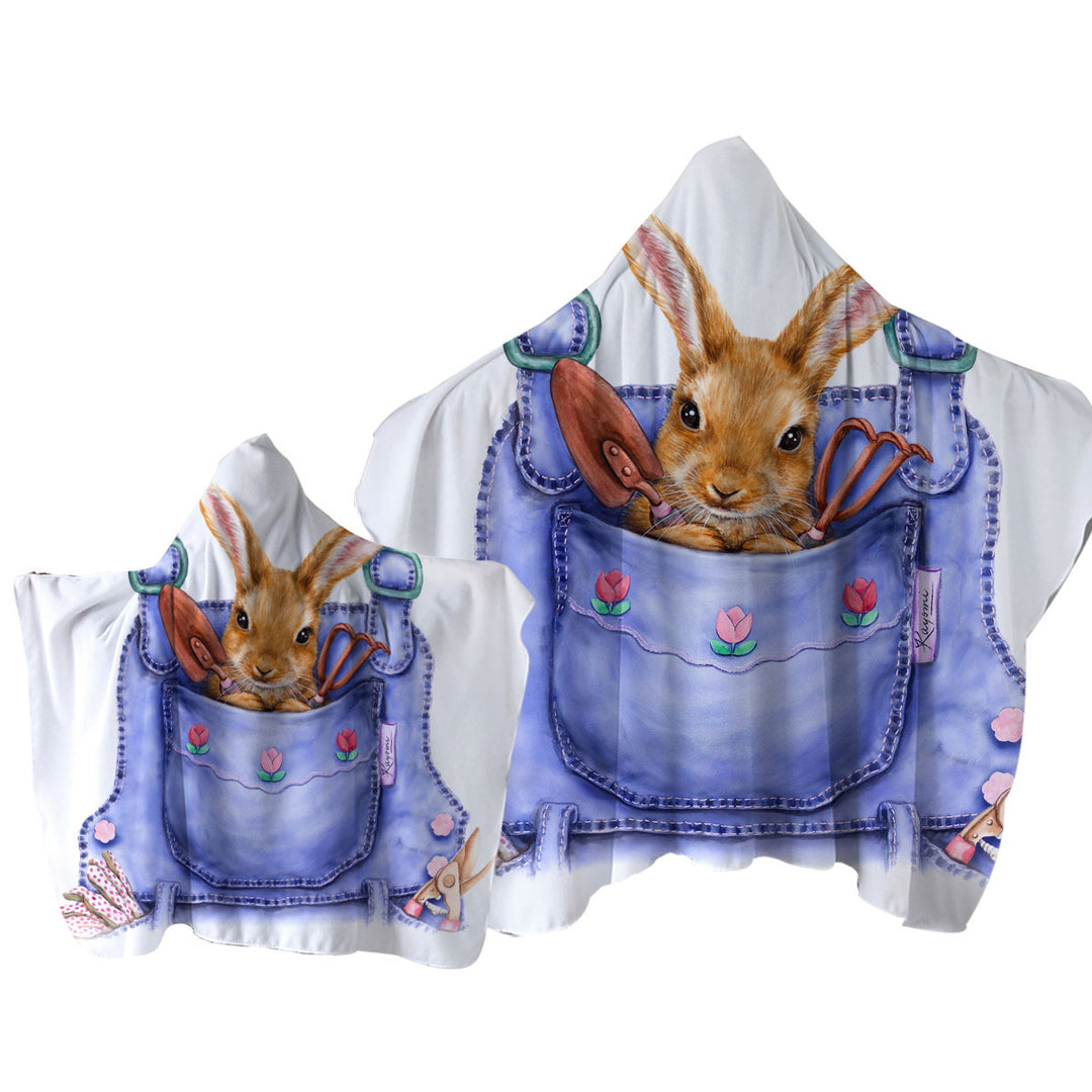 Cute Animal Art Bunny Overall Pocket Hooded Beach Towel