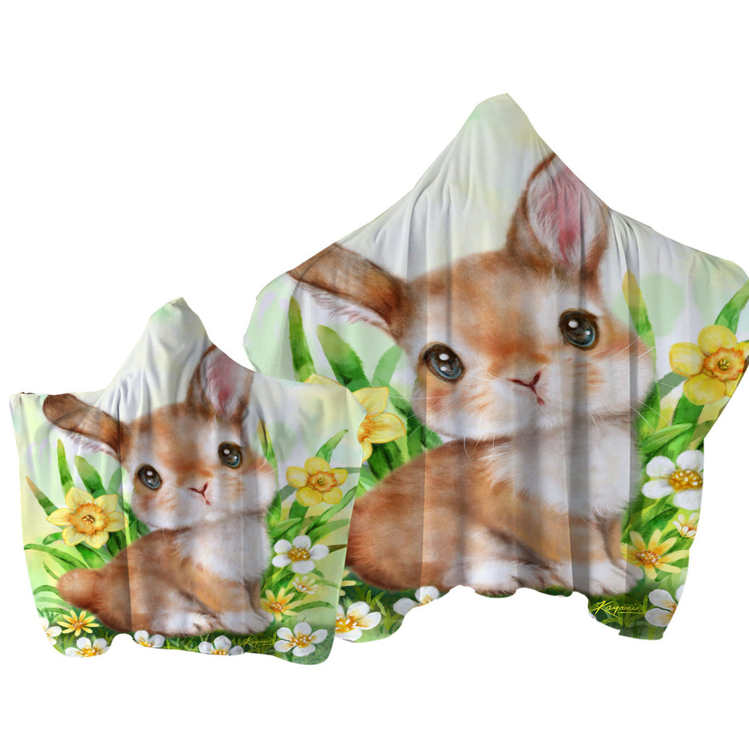 Cute Animal Art Bunny in the Flower Garden Towel with Hood