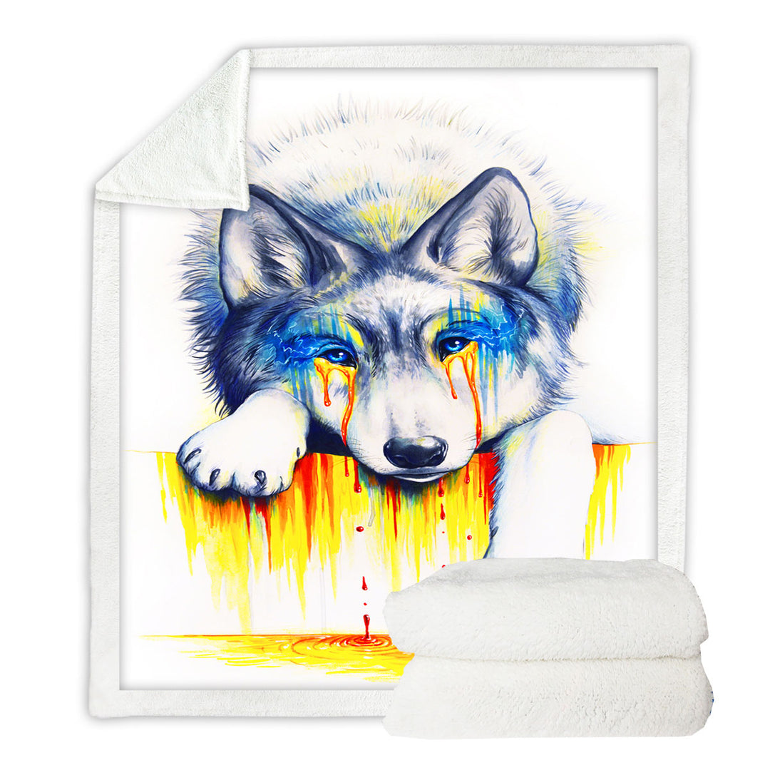 Cute Animal Fleece Blankets Drawing Drowning in Tears Wolf Cub