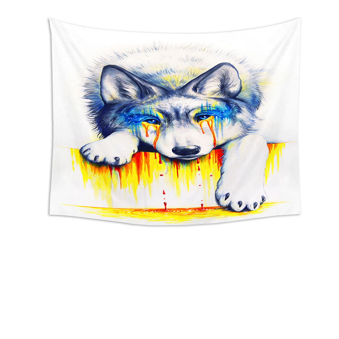 Cute Animal Wall Decor Tapestry Drawing Drowning in Tears Wolf Cub