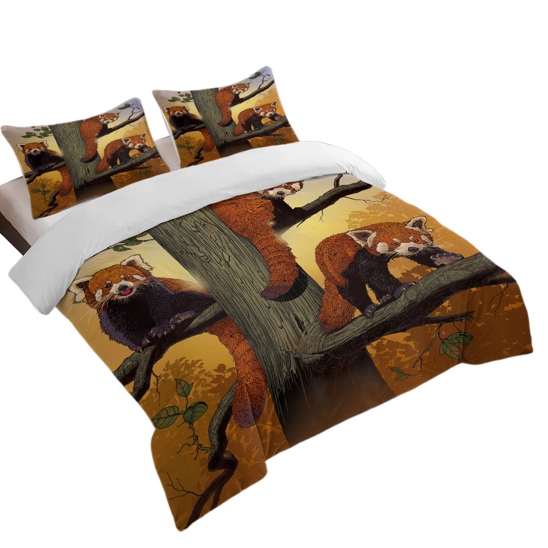 Cute Animals Art Red Pandas Duvet Cover