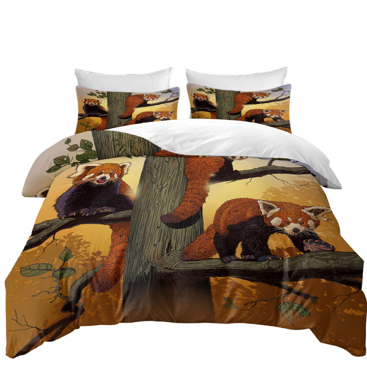 Cute Animals Art Red Pandas Duvet Covers