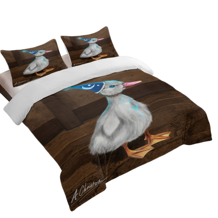 Cute Animals Art Wizard Duck King Duvet Cover set