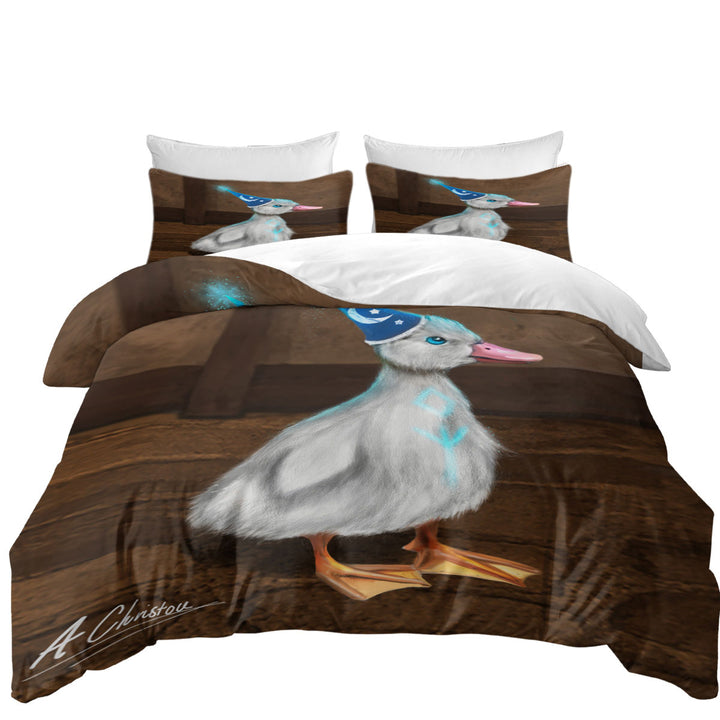 Cute Animals Art Wizard Duck King Size Duvet Cover