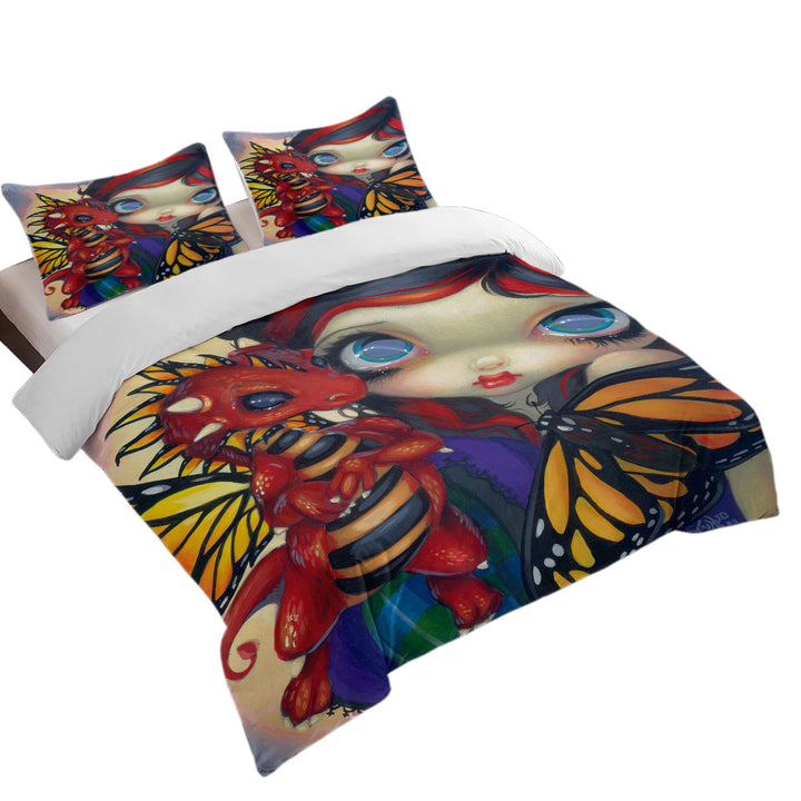 Cute Art Darling Dragonling and Butterfly Fairy Duvet Covers