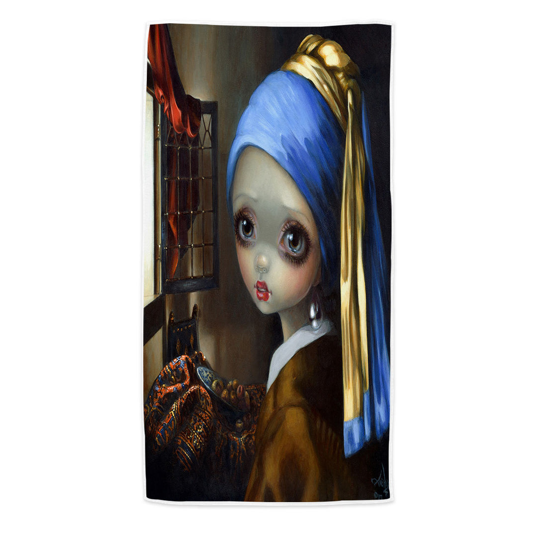 Cute Art Girl With a Pearl Earring Beach Towel