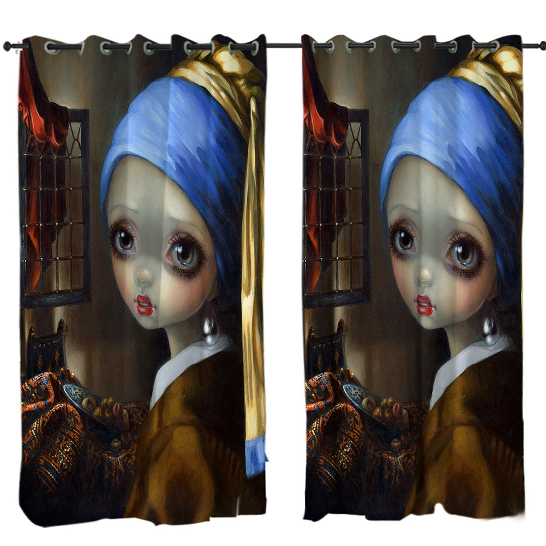 Cute Art Girl With a Pearl Earring Curtains