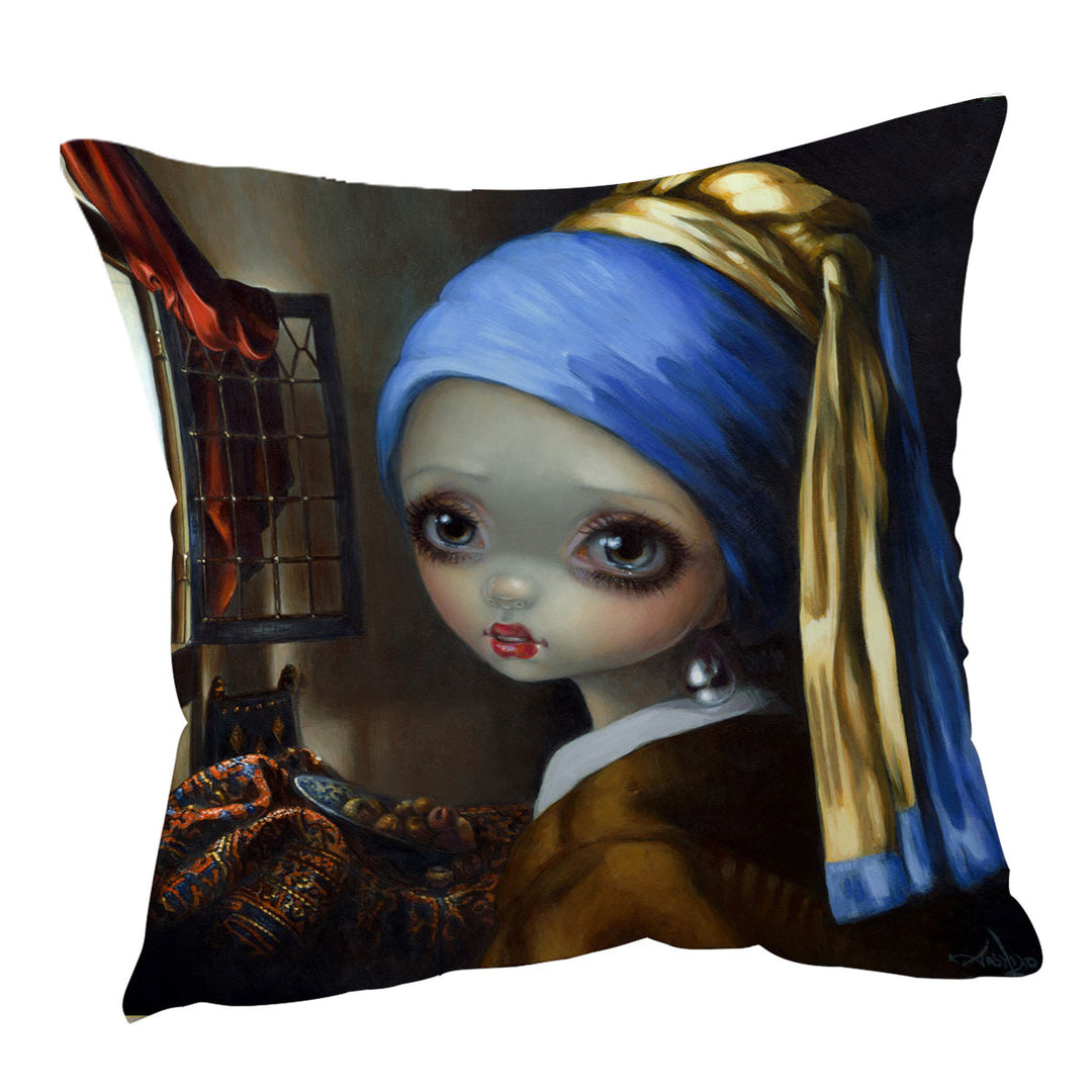 Cute Art Girl With a Pearl Earring Cushion Cover