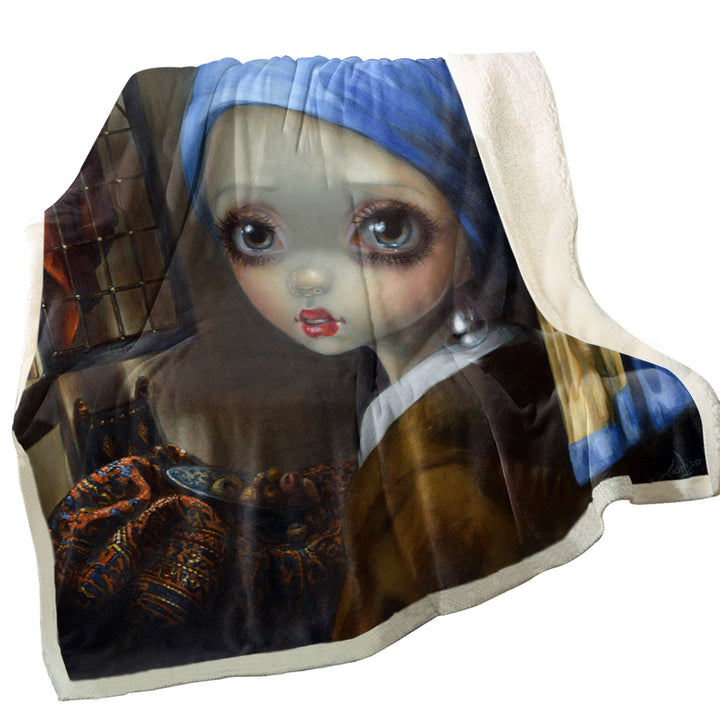 Cute Art Girl With a Pearl Earring Sherpa Blanket