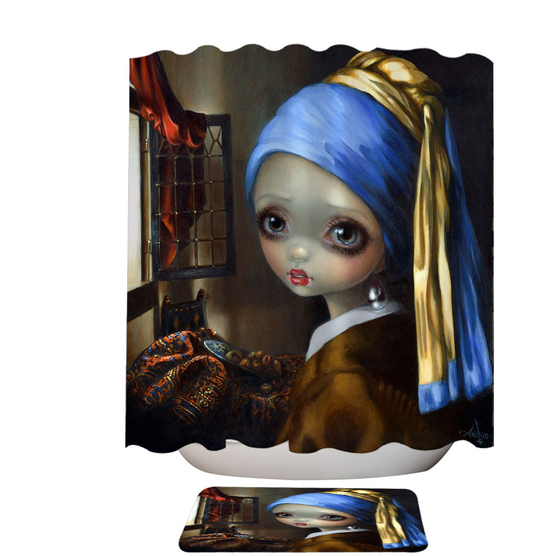 Cute Art Girl With a Pearl Earring Shower Curtain