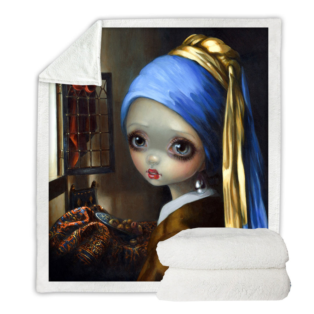 Cute Art Girl With a Pearl Earring Throw Blanket