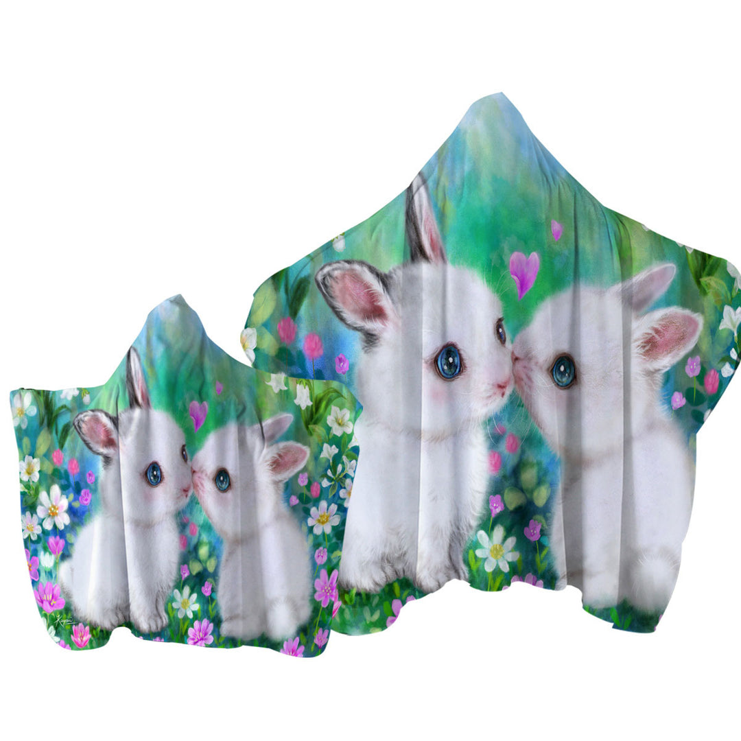 Cute Art Paintings Flower Garden Bunnies Towel with Hood