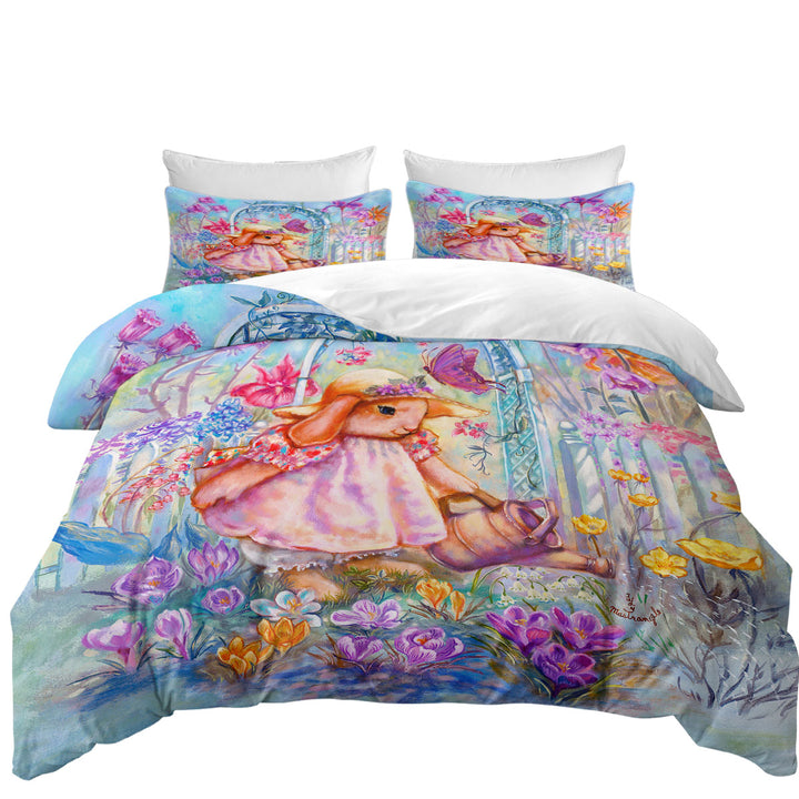 Cute Art for Kids Buttercup Bunnys Garden Coverlet