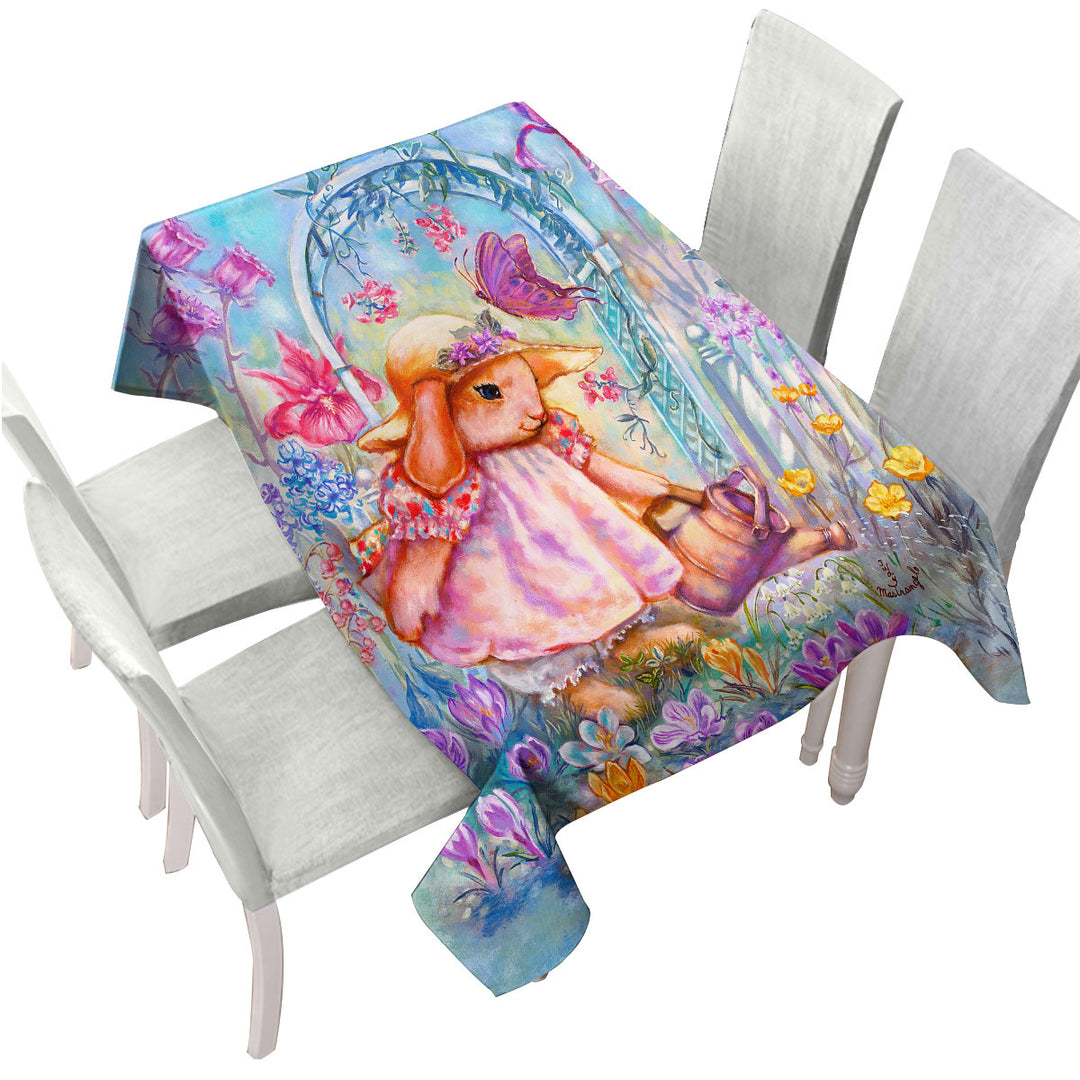 Cute Art for Kids Buttercup Bunnys Garden Tablecloth