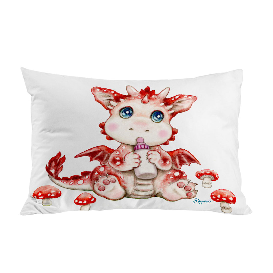 Cute Art for Kids Red Mushrooms and Dragon Pillow Cases