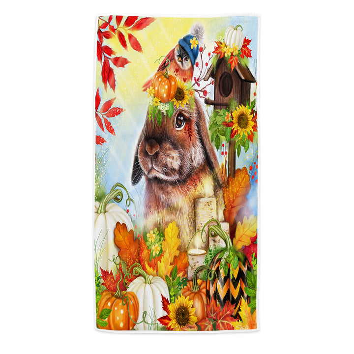 Cute Autumn Greetings Bunny Beach Towel