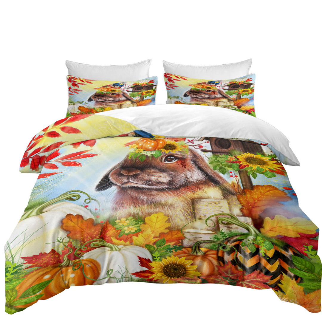 Cute Autumn Greetings Bunny Duvet Cover