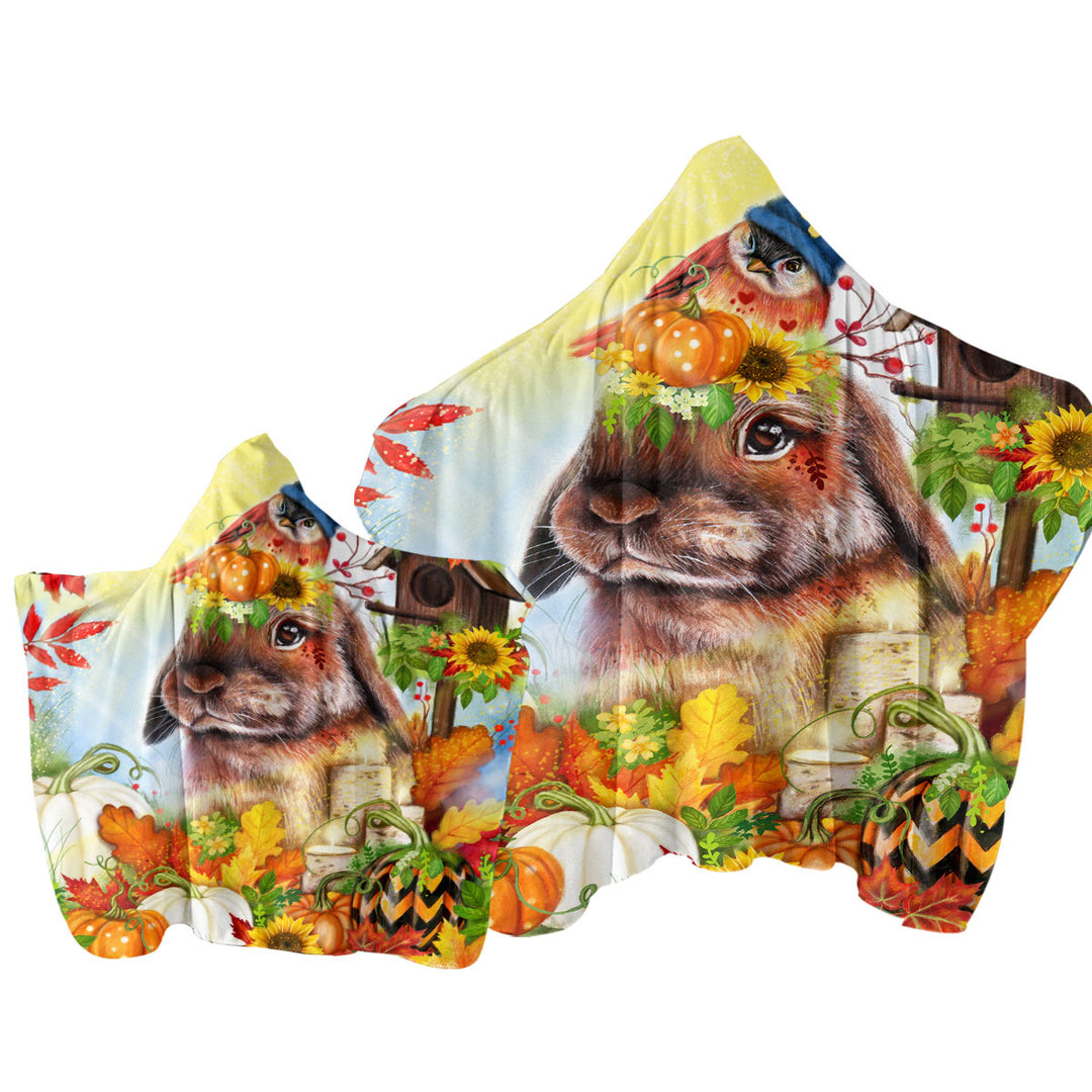 Cute Autumn Greetings Bunny Hooded Beach Towel